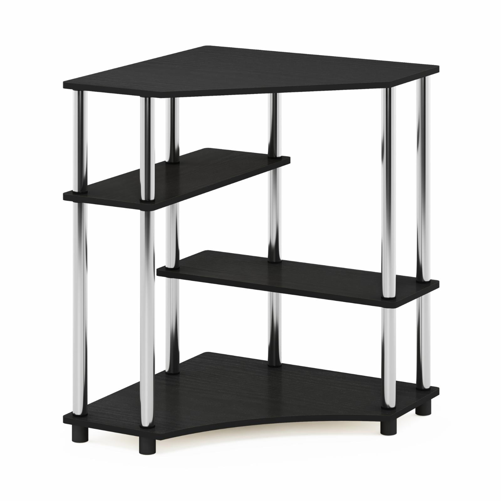 Furinno 16098AMSS TurnNTube Space Saving Corner Desk with Shelves, Americano & Stainless Steel