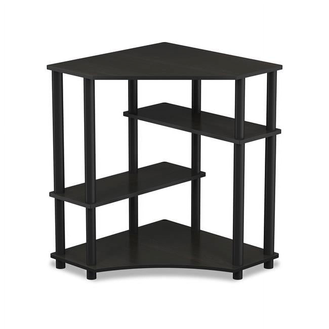 Espresso and Black Wood Corner Computer Desk with Shelves