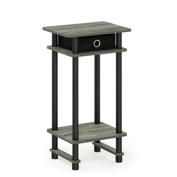 Furinno 17017 Turn-N-Tube Tall End Table with Bin, French Oak Grey/Black