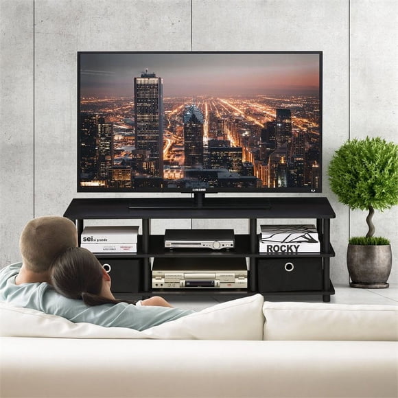 Furinno 17038EX/BK Econ TV Entertainment Center with Storage Bins