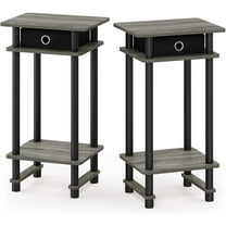 Furinno 2-17017 Turn-N-Tube Tall End Table with Bin, French Oak Grey/Black/Black, Set of 2