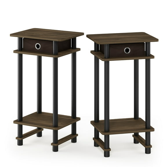 Furinno 217017 Turn-N-Tube Tall End Table with Bin, Columbia Walnut/Black/Dark Brown, Set of 2