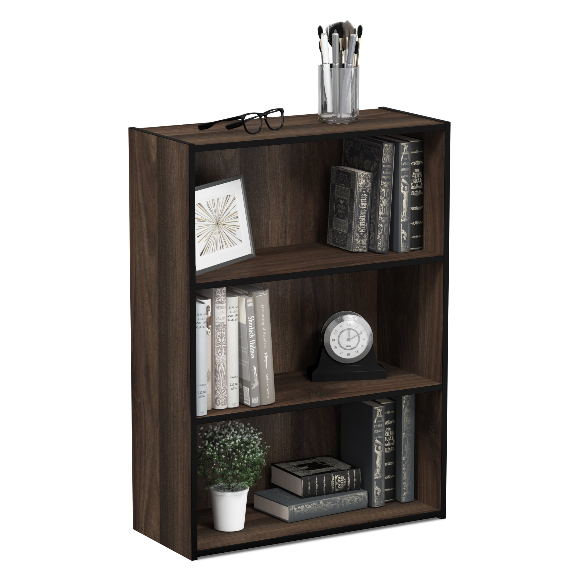 Columbia Walnut 12"x35" 3-Tier Open Shelf Bookcase