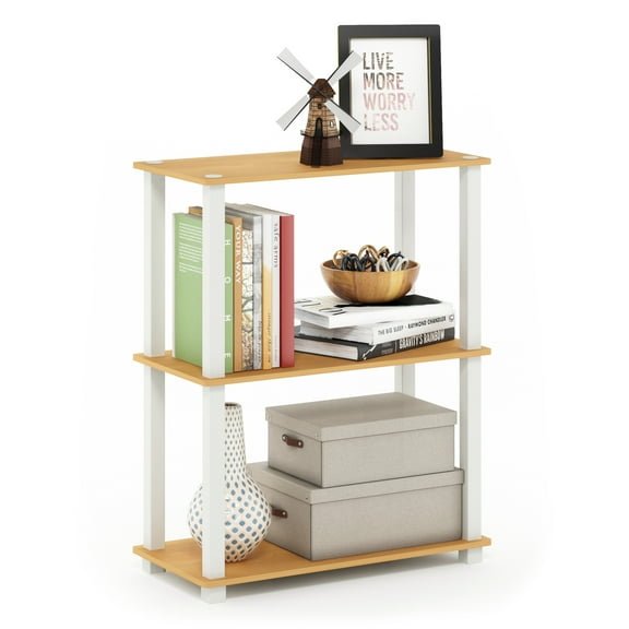 Furinno 23.6"W x 11.4"D x 29.5"H 3-Shelf Freestanding Shelving Unit, Beech and White