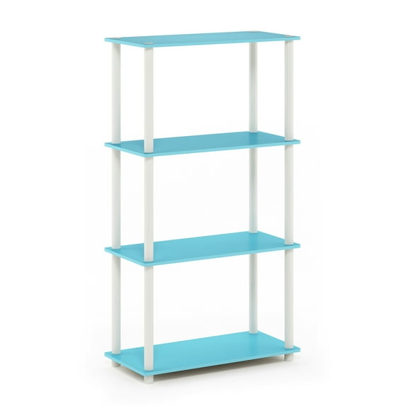 Furinno 23.6 W x 11.4 D x 43.25 H 4-Shelf Freestanding Shelves, Light Blue and White