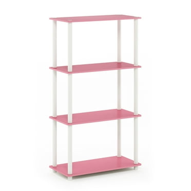 Furinno 23.6"W x 11.4"D x 43.25"H 4-Shelf Freestanding Shelves, Pink and White