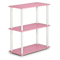 Furinno 23.6"W x 11.6"D x 29.5"H 3-Shelf Decorative Shelves, Pink and White