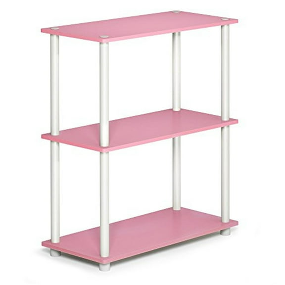 Furinno 23.6"W x 11.6"D x 29.5"H 3-Shelf Decorative Shelves, Pink and White