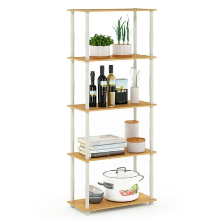 Furinno 23.6 W x 11.6 D x 57.4 H 5-Shelf Decorative Shelves, Beech and White