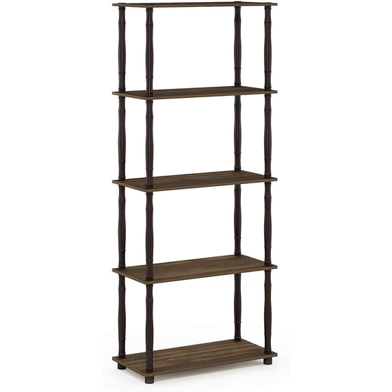 Furinno 23.6 W x 11.6 D x 57.4 H 5-Shelf Decorative Shelves, Columbia Walnut and Black