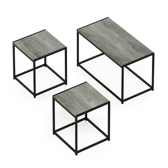 Furinno 3-Pcs Modern Wood and Metal Living Room Table Set, Americano / French Oak Grey