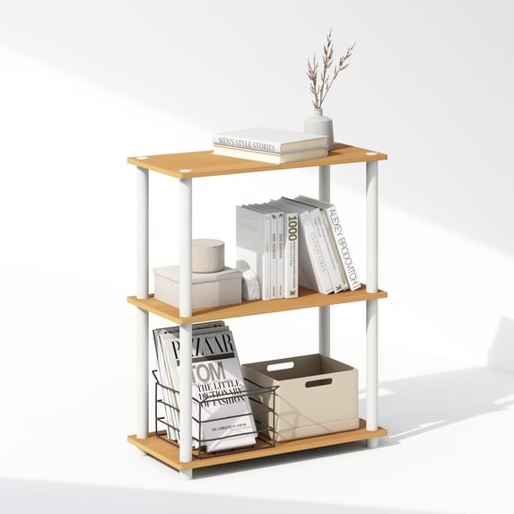 Furinno 3 Tier Multipurpose Compact Display Standard Bookcase, Woods White, 29.60"