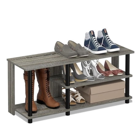 Furinno 3-Tier Turn-N-Tube Compact Multi Storage Shoe Rack, Wood, Gray and Black