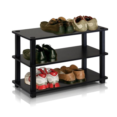 Furinno 3-Tier Turn-S-Tube No-tools Durable Shoe Rack, Plastic and Wood, Black