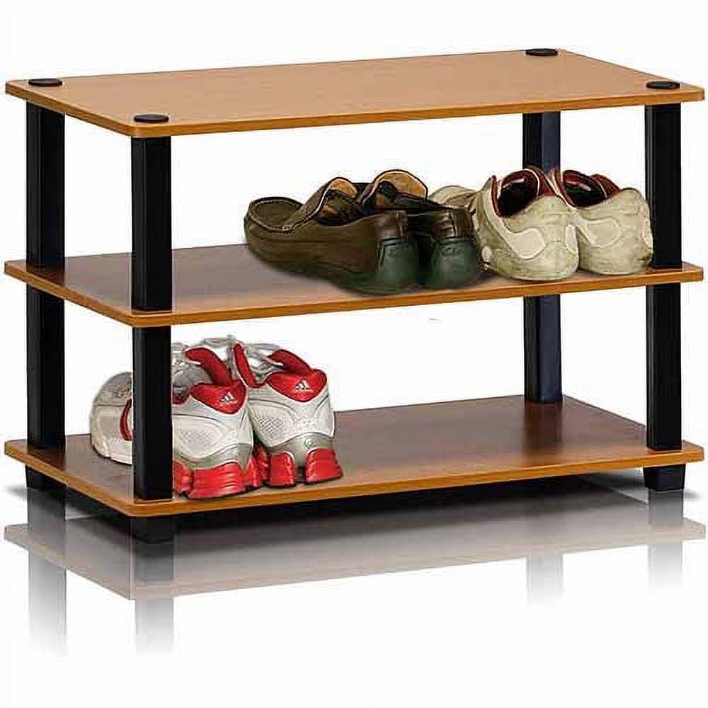Furinno 3-Tier Turn-S-Tube No-tools Durable Shoe Rack, Plastic and Wood, Brown and Black