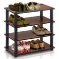 thumbnail image 1 of Furinno 4-Tier Stackable Turn-S-Tube Shoe Rack, Plastic and Wood, Dark Cherry and Black, 1 of 3