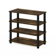 Furinno 4-Tier Turn-S-Tube Shoe Rack, Wood, Amber Pine and Black
