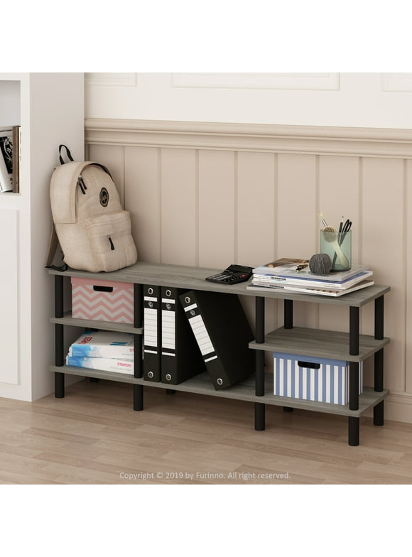 Furinno 47.24"W x 11.61"D x 18.54"H 3-Shelf Freestanding Shelves, French Oak Gray and Black