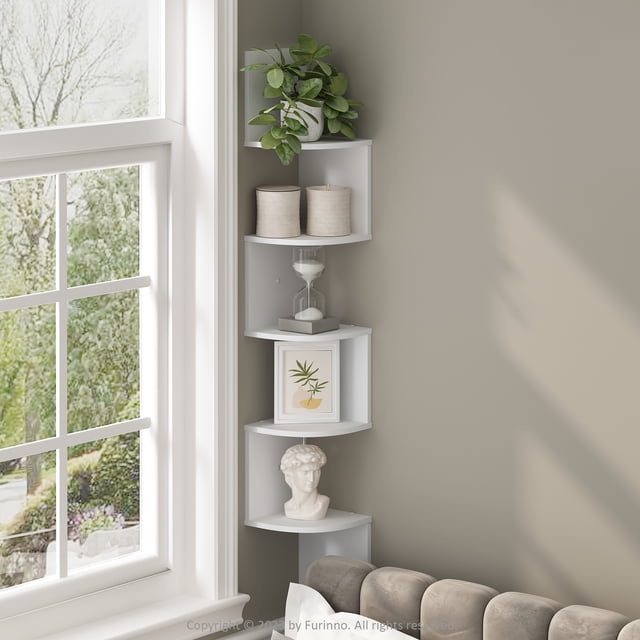 Furinno 5-Tier Floating Corner Shelf, Wall Mount Shelves for Storage ...
