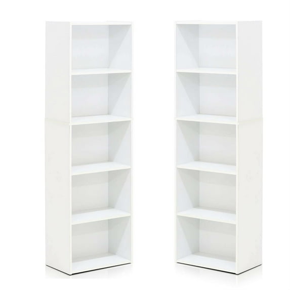 Furinno 5-Tier Reversible Color Open Shelf Bookcase , White/Green 11055WH/GR - 2 Pack