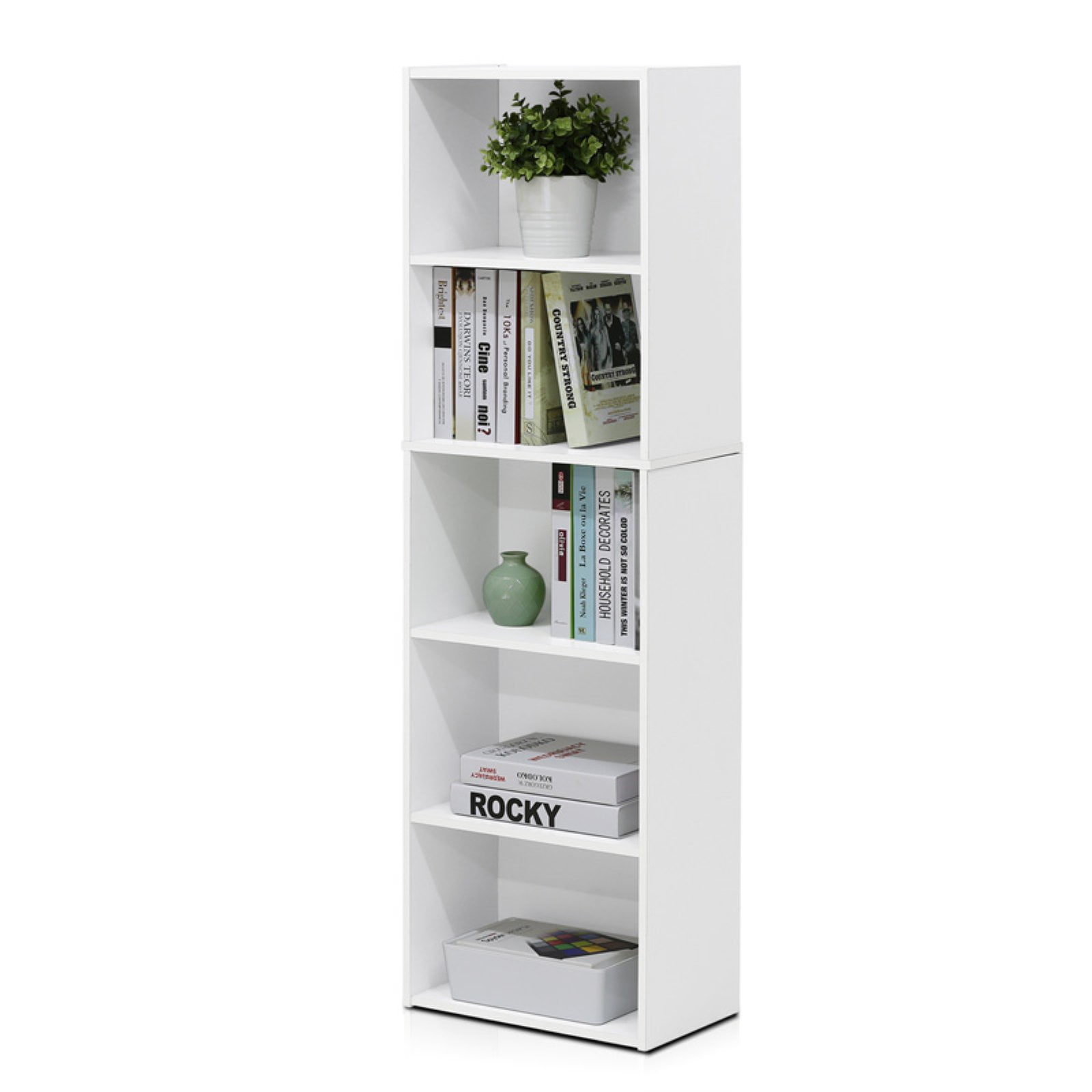 Sleek 5-Tier White Engineered Wood Open Shelf Bookcase