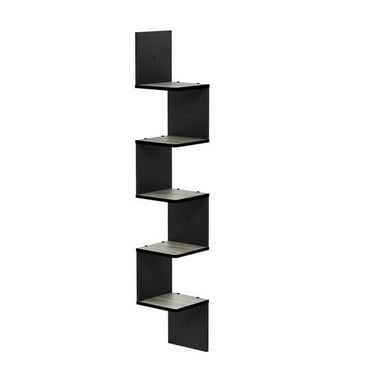 Furinno 5 Tier Wall Mount Floating Corner Square Shelf, French Oak Grey/Black