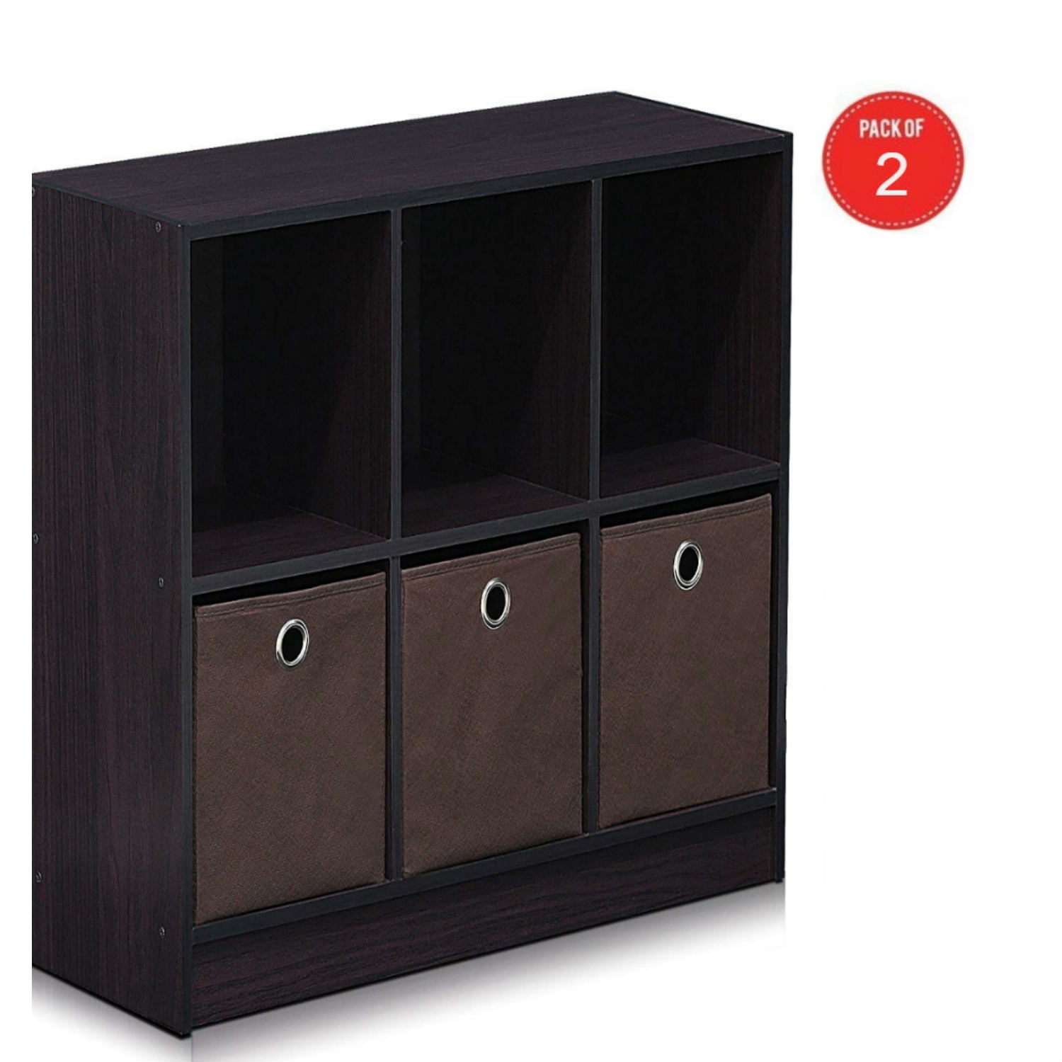 Dark Walnut 3x2 Cube Storage Organizer with Bins