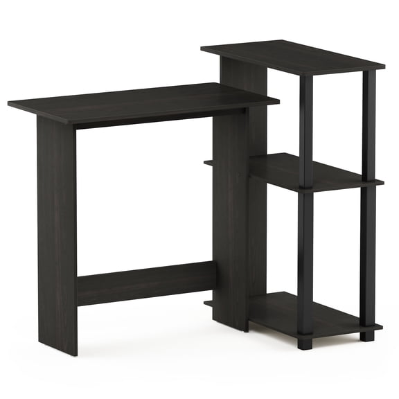 Furinno ABBOTT Desk, 38.1 Wide L-Shaped Gaming Desk with 3-Tier Bookshelf, Corner Computer Desk, Office Desk for Home Office, Bedroom, Dark Espresso