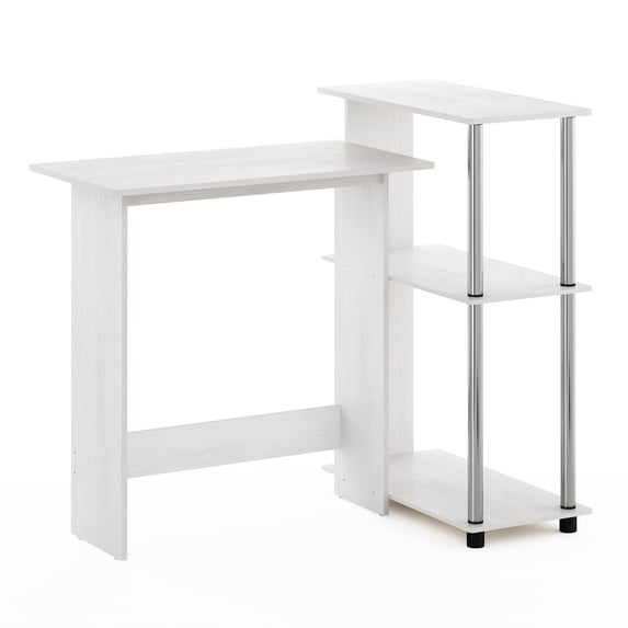 Furinno Abbott Corner Computer Desk with Bookshelf, Americano/Stainless Steel