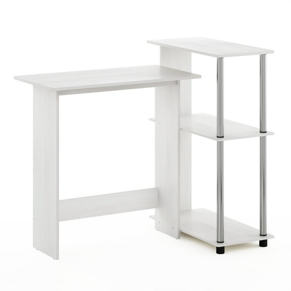 Furinno Abbott Corner Computer Desk with Bookshelf, Americano/Stainless Steel