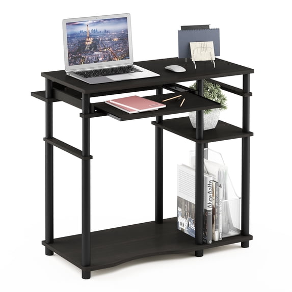Furinno Abbott Desk, 31.5 Inch Black Computer Desk with Keyboard Tray, Easy Assembly Gaming Desk with Storage Shelf, Office Desk for Home Office, Bedroom, Black Espresso