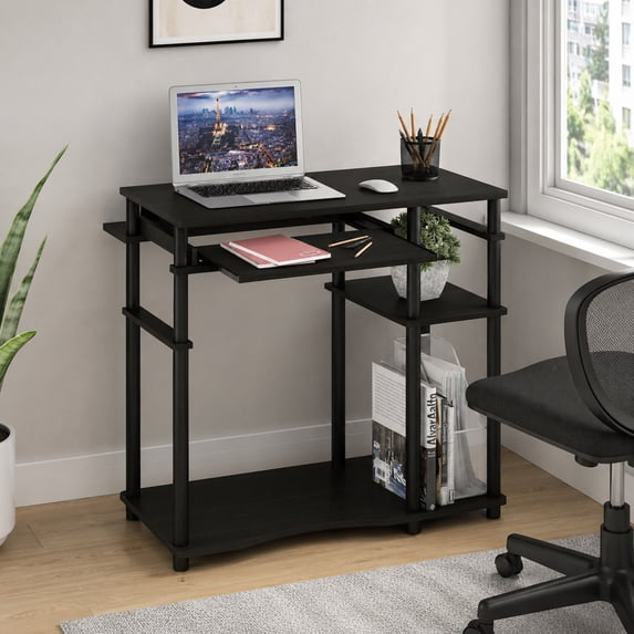 Furinno Abbott Desk, 31.5 Inch Black Computer Desk with Keyboard Tray, Easy Assembly Gaming Desk with Storage Shelf, Office Desk for Home Office, Bedroom, Black Espresso