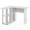 thumbnail image 1 of Furinno Abbott L-Shape Desk with Bookshelf, White Oak, Stainless Steel Tubes, 1 of 6
