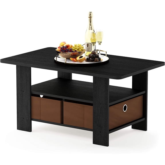 Furinno Andrey Coffee Table with Bin Drawer, Americano/Medium Brown, Small Non-Lift Top