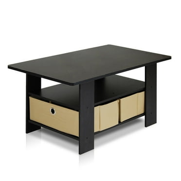 Furinno Andrey Coffee Table with Bin Drawer, Black/Beige