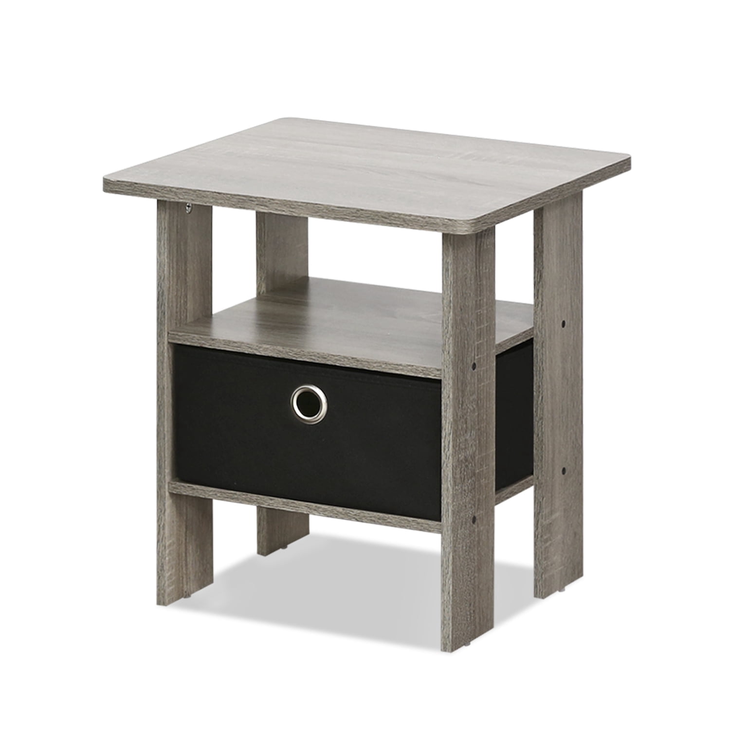 Furinno Andrey End Table Night Stand with Bin Drawer, Black/Gray