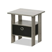 Furinno Andrey End Table Night Stand with Bin Drawer, Black/Gray, Wood, Rectangular