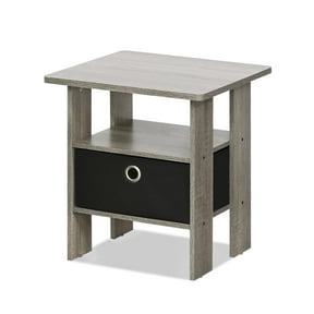 Furinno Andrey End Table Night Stand with Bin Drawer, Black/Gray