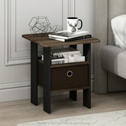 Furinno Andrey End Table Night Stand with Bin Drawer, Columbia Walnut/Dark Brown