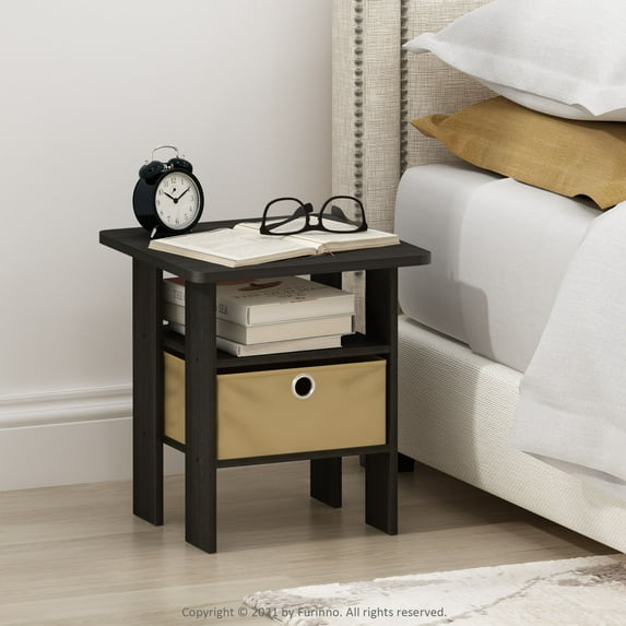 Furinno Andrey End Table Nightstand with Bin Drawer, Dark Espresso/Brown