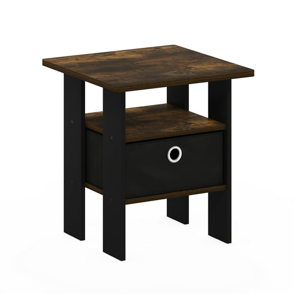 Furinno Andrey End Table, Side Table with Bin Drawer, Amber Oak/Black