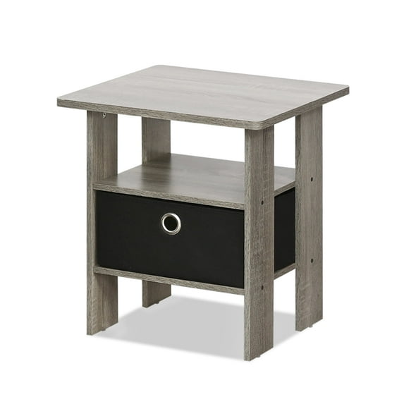Furinno Andrey End Table, Side Table with Bin Drawer, Grey Oak/Black