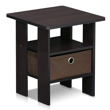 Furinno Andrey End Table Nightstand with Bin Drawer, Dark Walnut