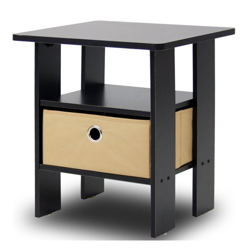 Espresso & Brown Square Wood End Table with Storage Bin