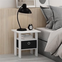 Furinno Andrey End Table Nightstand with Bin Drawer, Set of 2, White/Black