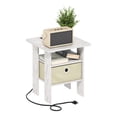 thumbnail image 1 of Furinno Andrey Side Table, Charging Station End Table with Storage Bin, Night Stand, Bedside Table with USB and Type-C Charging Port, for Living Room, Bedroom, Light Marble/Ivory, 1 of 5