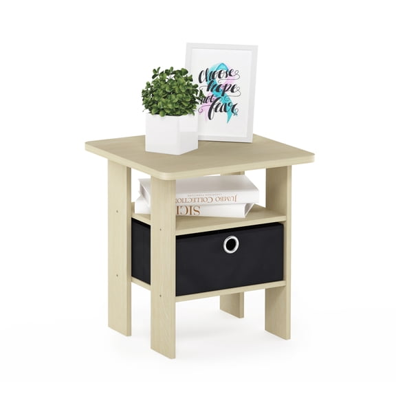 Furinno Andrey Side Table with Bin Drawer, Oak End Table with Open Shelves, Night Stand, Bedside Table, for Living Room, Bedroom, Light Steam Beech