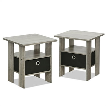 Furinno Andrey Wood End Table with Bin Drawer in French Oak Gray (Set of 2)