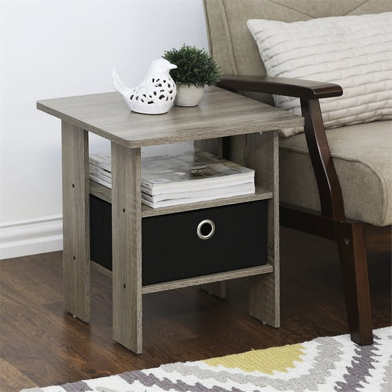 Furinno 2 Petite End Table Bedroom Night Stand - Set of Two, Gray/Black