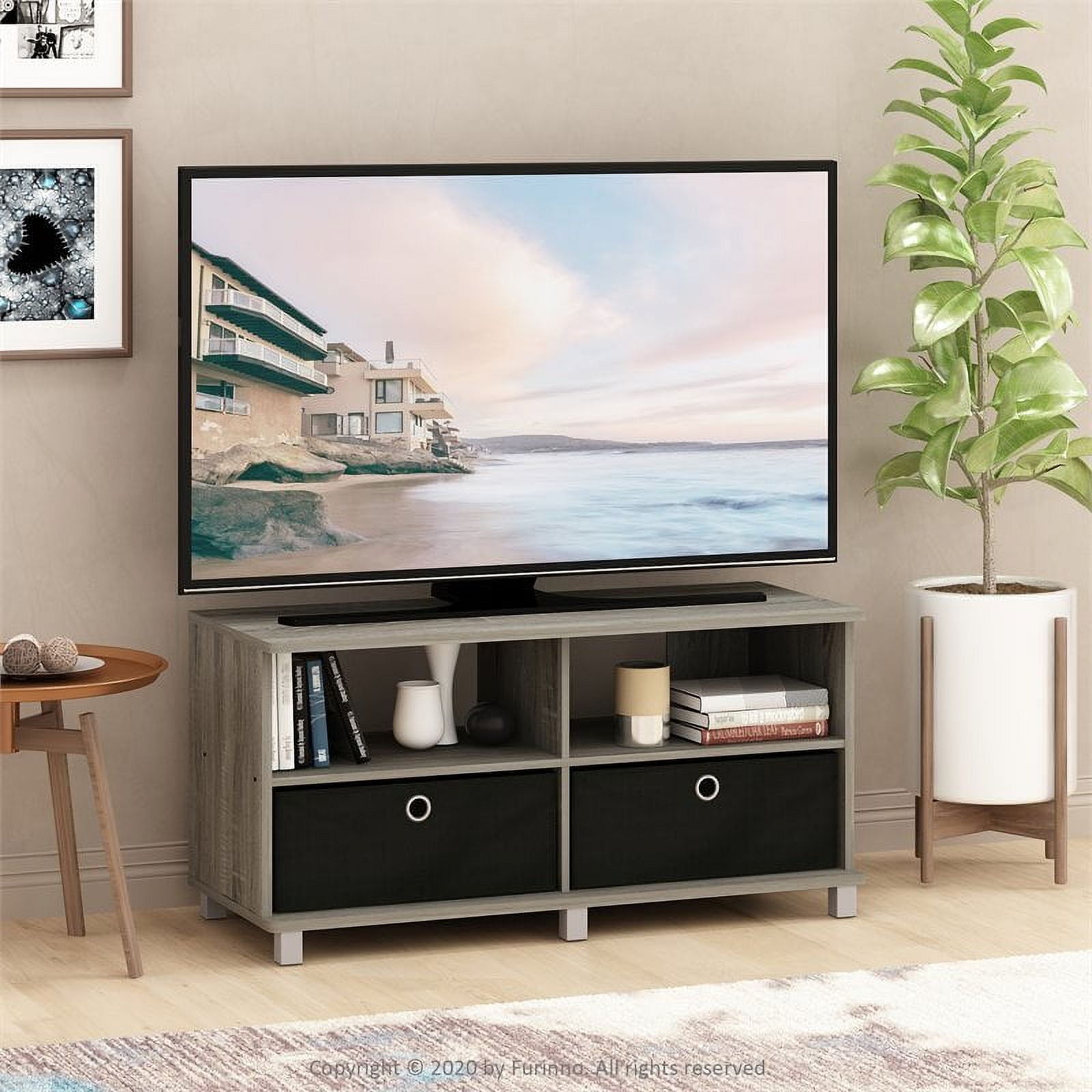 Furinno Andrey Wood Entertainment Center for TV up to 43" in Oak Gray/Black